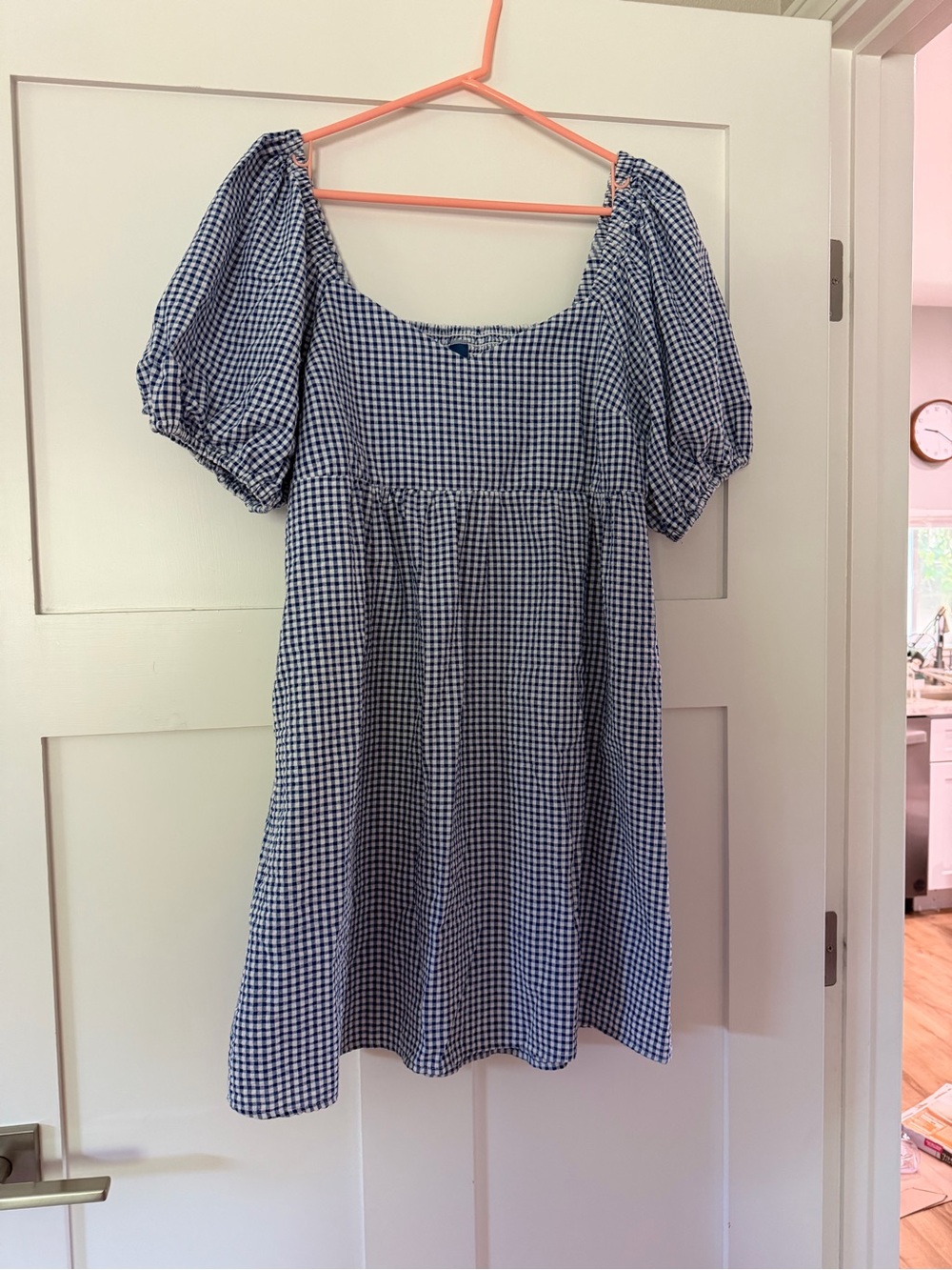 Old Navy Blue and White Gingham Puff Sleeve Dress